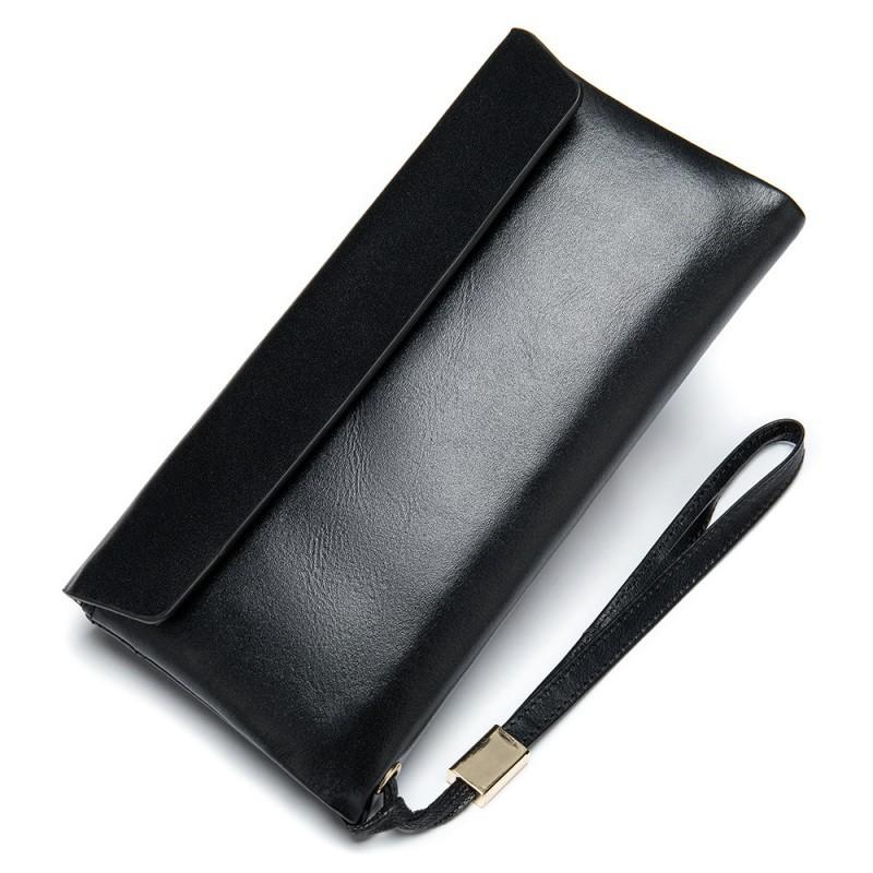 

Women s Leather Wallet Korean Top-layer Cowhide Mid-long Handheld 20x10x2.5cm чёрный