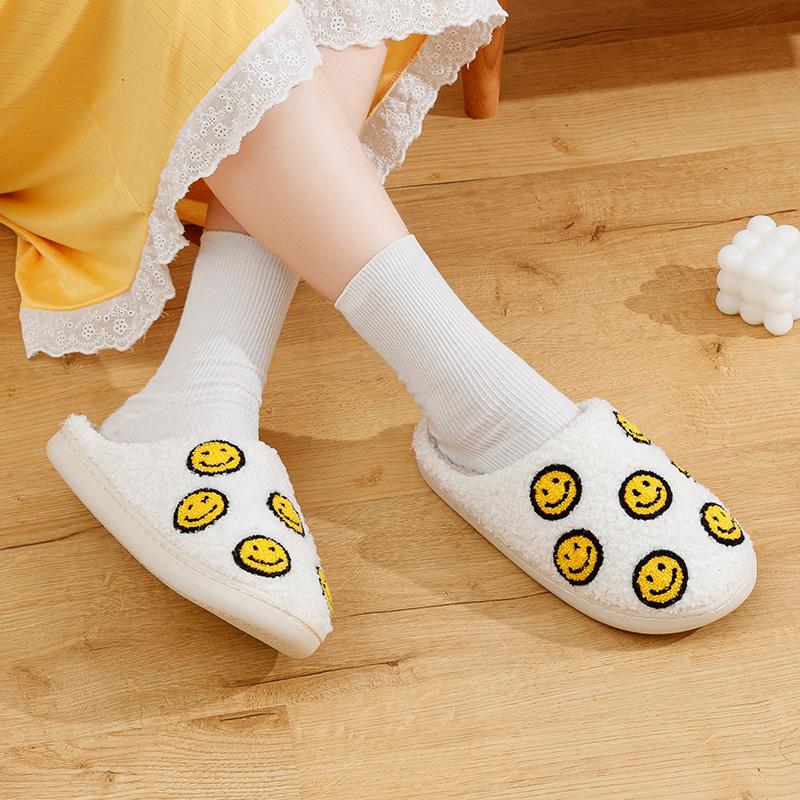 Papuci de casă pentru femei cu zâmbet mic și drăguț, papuci de casă cu față zâmbitoare, pentru interior, de iarnă, pufoși, confortabili, papuci de casă confortabili