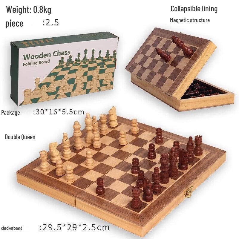 Brangdy Wooden Magnetic Foldable Chess & Checkers Set