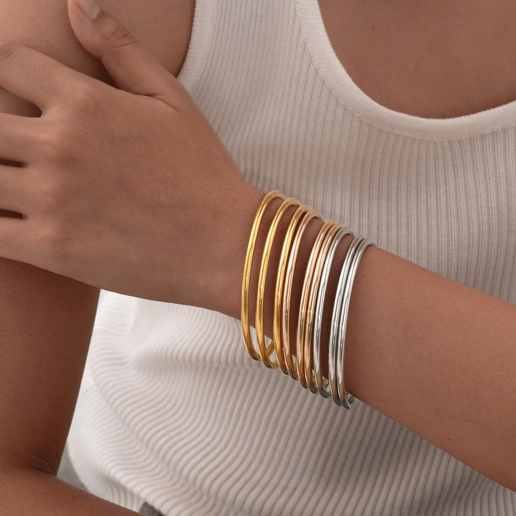 Women Gold Color Stainless Steel Cuff Bracelet, Chic Jewelry Wristband Plain Slip Bangle, Stacking Bracelet Gift To Young Girls