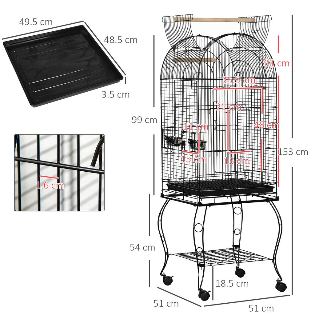 1.53 M Bird Cage Pet Viary Feeding Stand With Wheels Perch