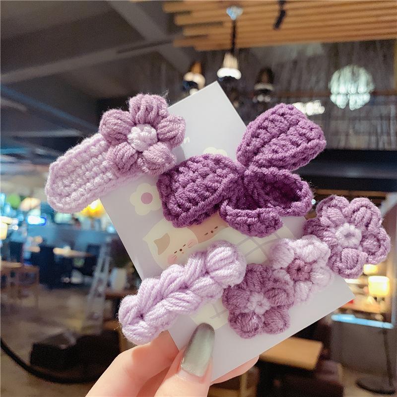 4Pcs Cute Knit BB Hair Clips Handmade Flower Bow Bang Clips for Kids Perfect for Christmas Festival Celebration