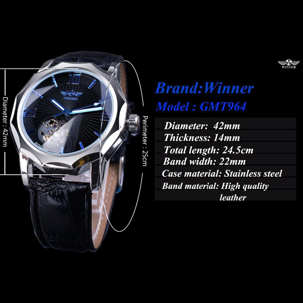 WINNER New Top Men's Watch Men's Skeleton Automatic Mechanical Strap Blue Needle Mechanical Watch Men's Watch
