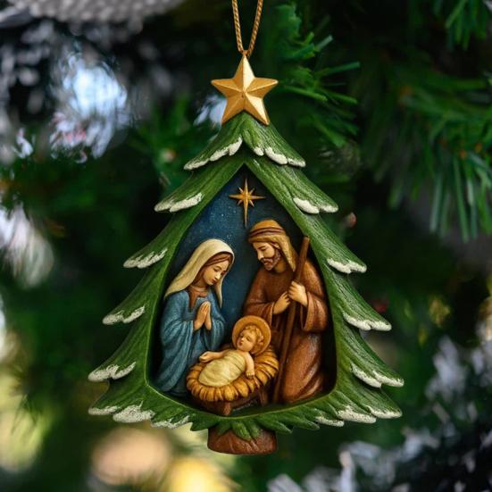 Nativity Christmas Tree Ornament Religious Acrylic Holy Family Hanging Ornament The Birth of Jesus Christian Decoration for Xmas Tree Decor