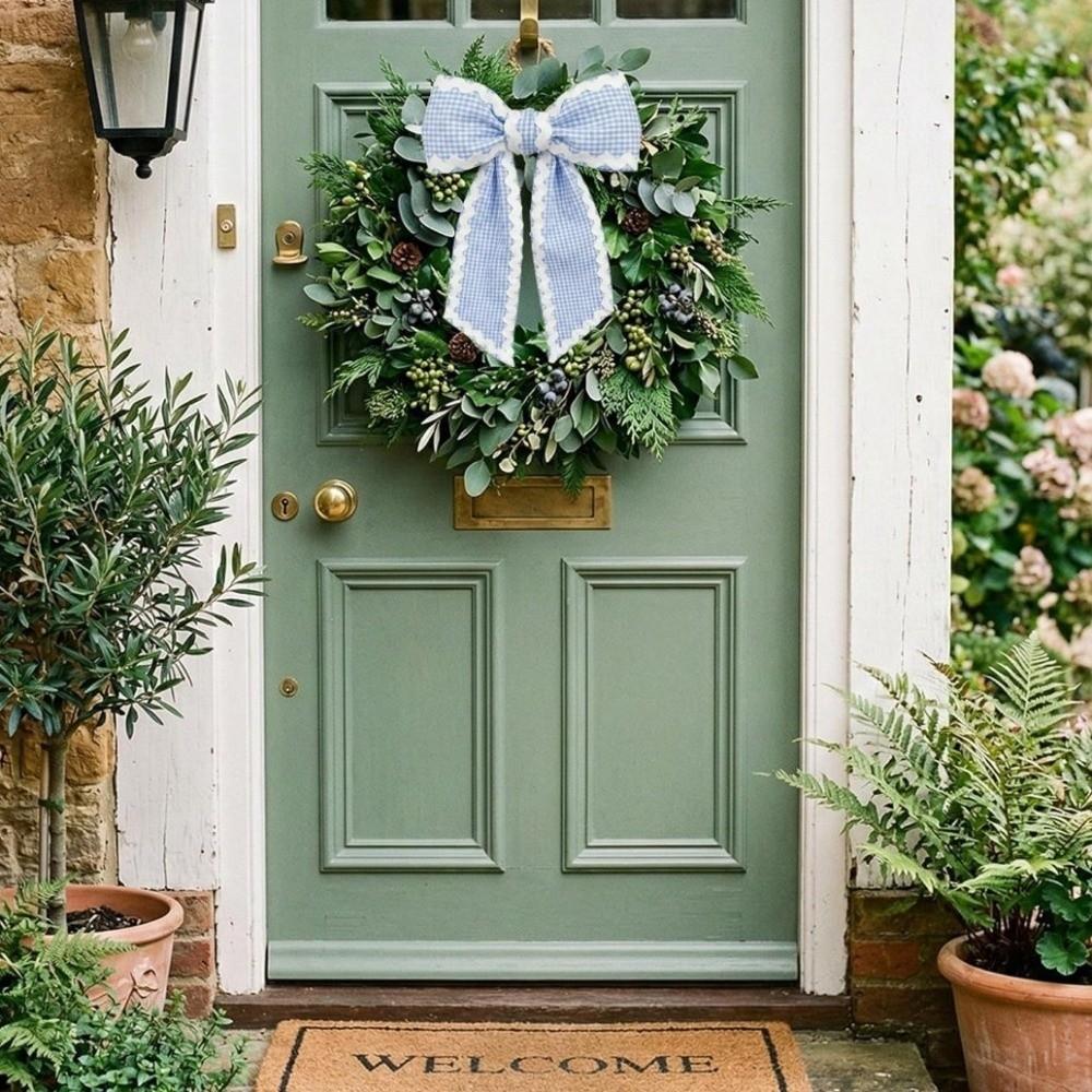 Gingham Canvas Wreath Sashes Cloth Scalloped Wreath Sash New Decorative Sashes Door Decor Bow