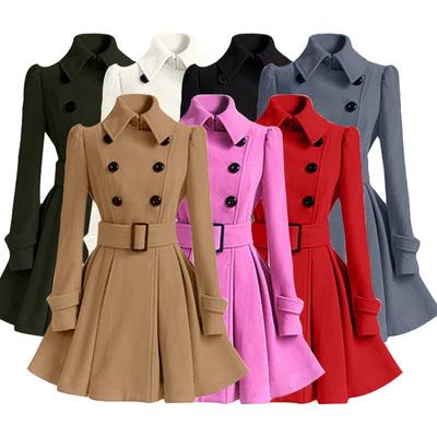 Winter Ladies Casual Long Double-breasted Woolen Coat Solid Color Long Sleeve Jacket for Female