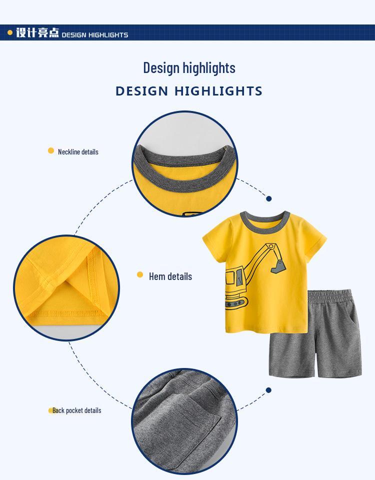 27kids Summer Boys' Two-Piece Set: Short-Sleeve T-Shirt & Mid-Length Shorts