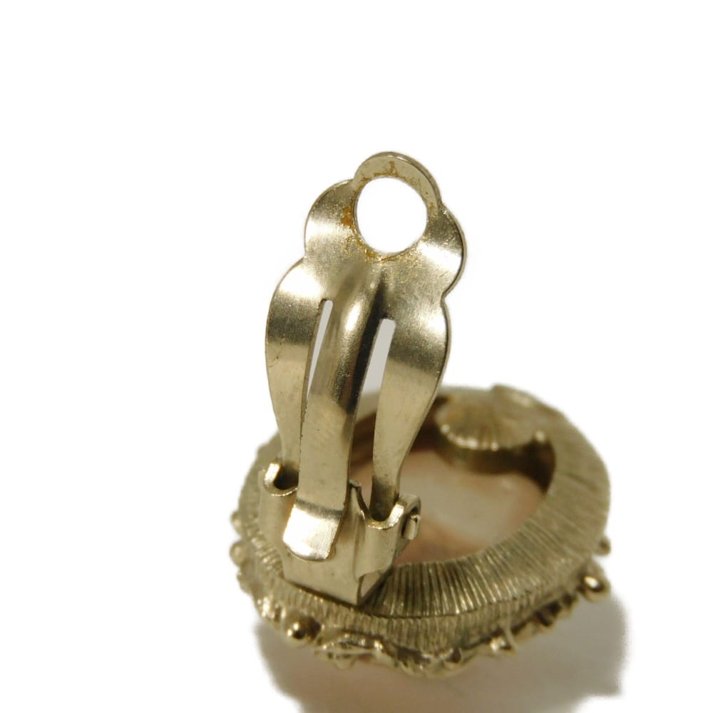 Used 10097 COCO Mark Gripoa 7982 B13C Champagne Gold Clip-on CC Mark Colored Stone Clear Pink Beige Women's from Japan