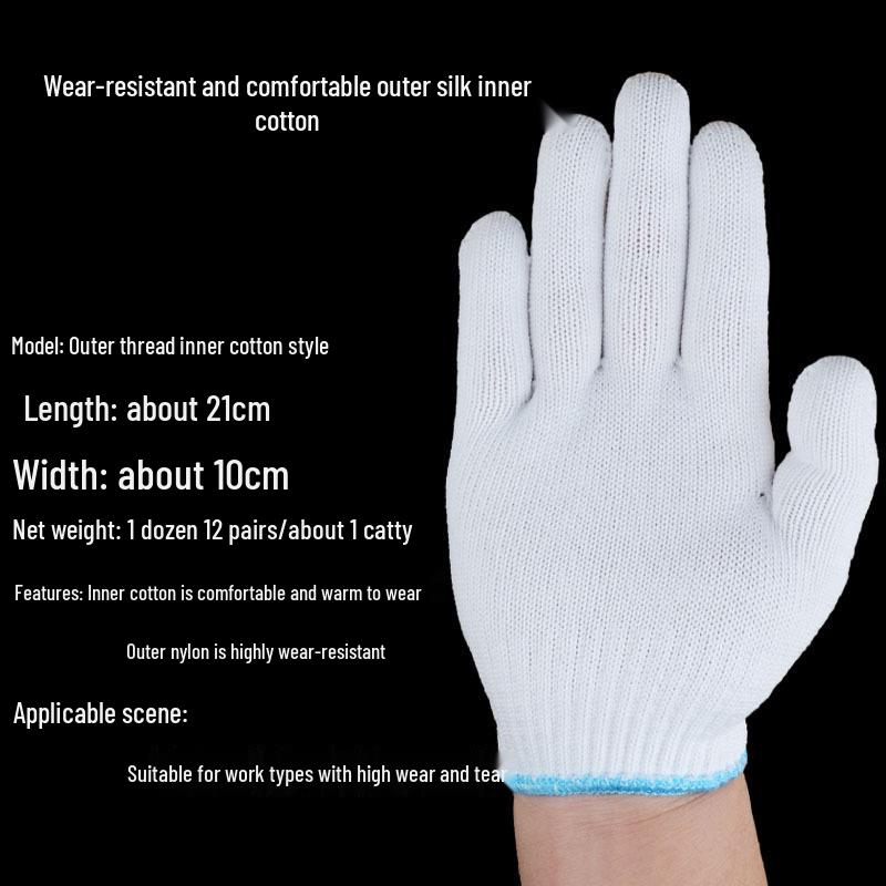 Men's Durable White Cotton Nylon Work Gloves for Construction