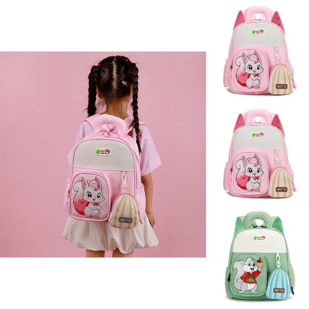 Cartoon Squirrel Pattern Kids Girl Backpack With Oxford Fabric For School Learning