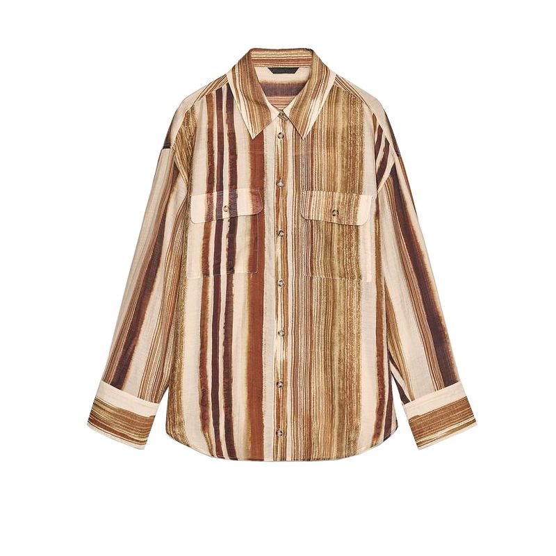 

Spring New Women s Clothing Minimalist Style Single Breasted Loose Stripes Fashion Long Sleeve Lapel Shirt 2691206 Multi-color L