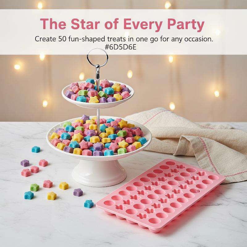 Food Grade Silicone Mold Non Stick With Round Star Cavities For Candy Chocolate Ice Cubes Gummy Diy Baking