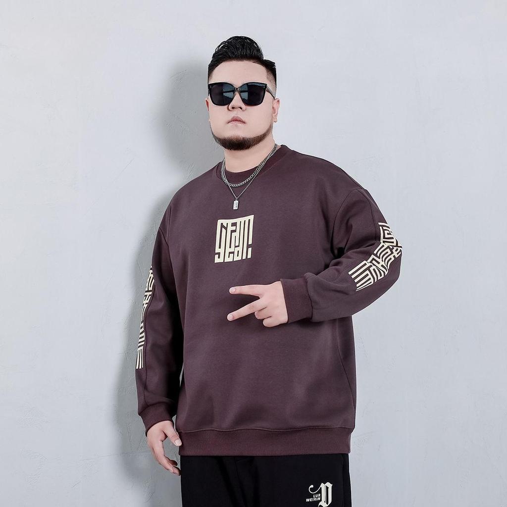 Plus Size Men's Wear Men's Extra-large Loose Crewneck Sweat Fat Man All-match Not Fleece-lined Explosions