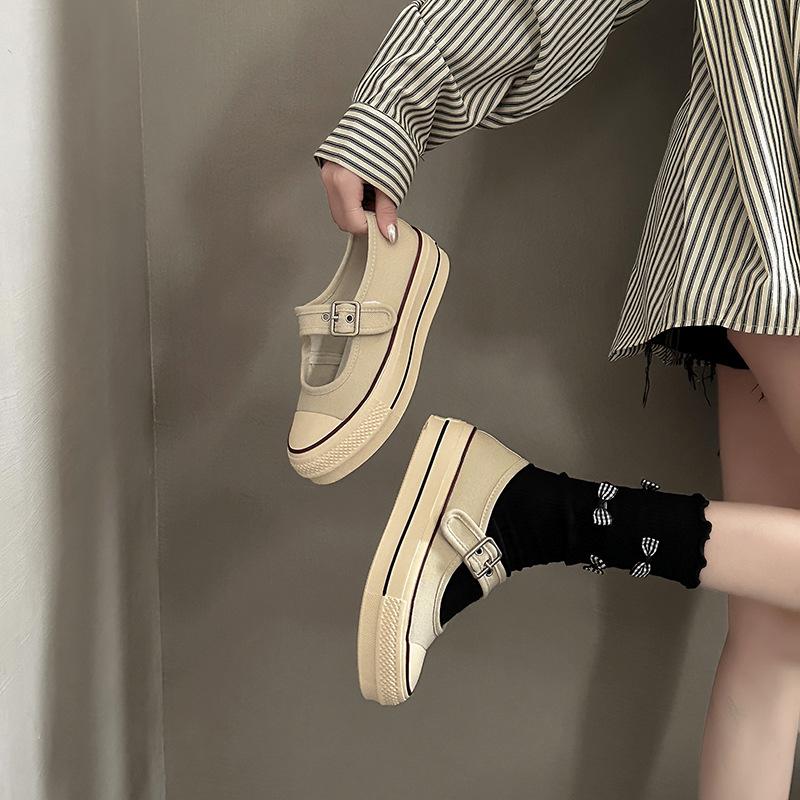 Fashion versatile thick baseplate shoes breathable and lightweight student casual shoes women's summer design sense one-word buckle single shoes wome
