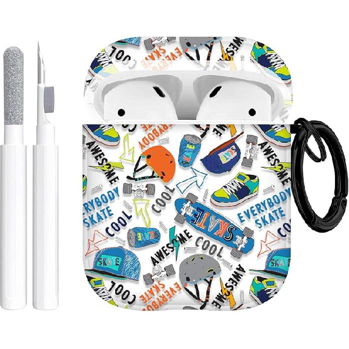 AirPods 1&2 Case Cover with Keychain for Apple AirPods 1st/2nd Generation, Rugged TPU Soft Protective Cover, Black Red