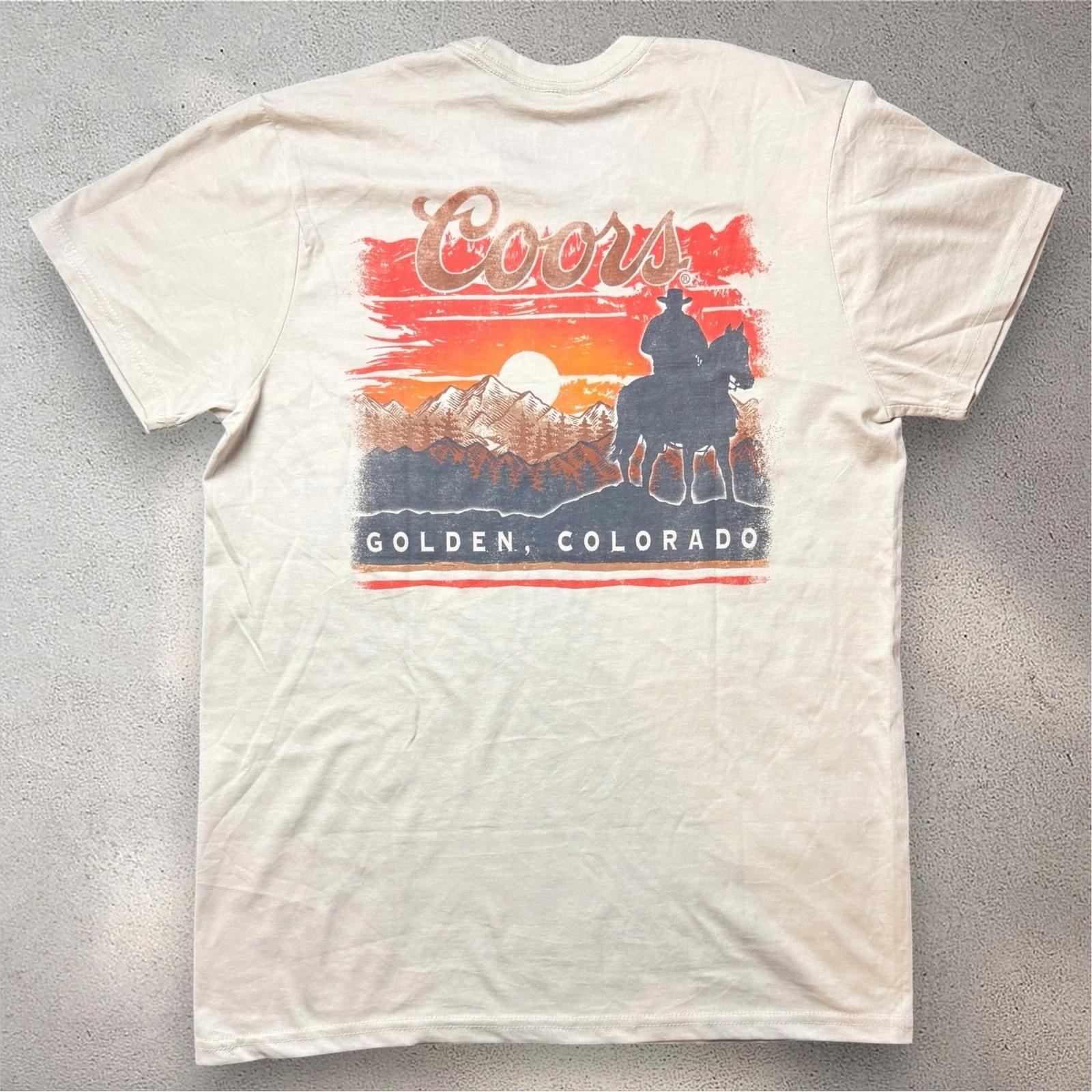 Coors Banquet Mens Graphic T- Shirt Medium Cream Cowboy Sunset Golden Colorado S