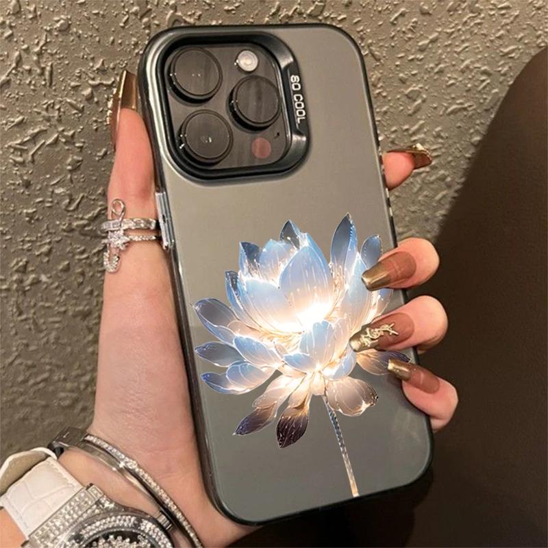 Luminous Lotus Phone Case For IPhone 17 16 15 14 13 12 11 Pro Max 14 15 16 Plus Lens Protect Plating Cover Case Funda Bumber