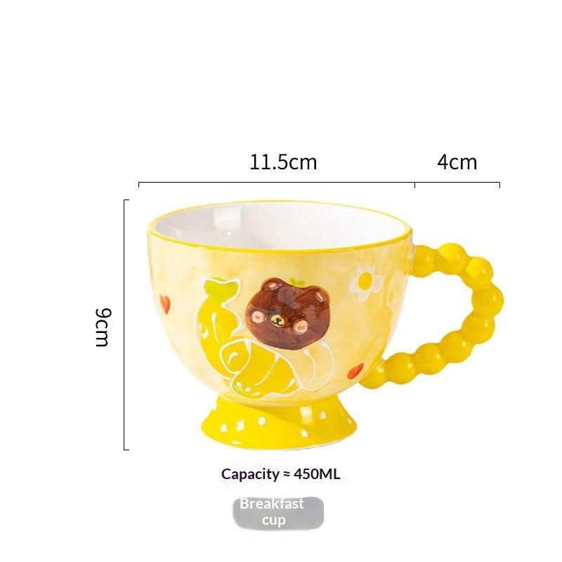 Hand-painted Ceramic Cup Cute Creative Bead Handle Breakfast Cup High Value Large Capacity Milk Oat Cup Drinking Cup