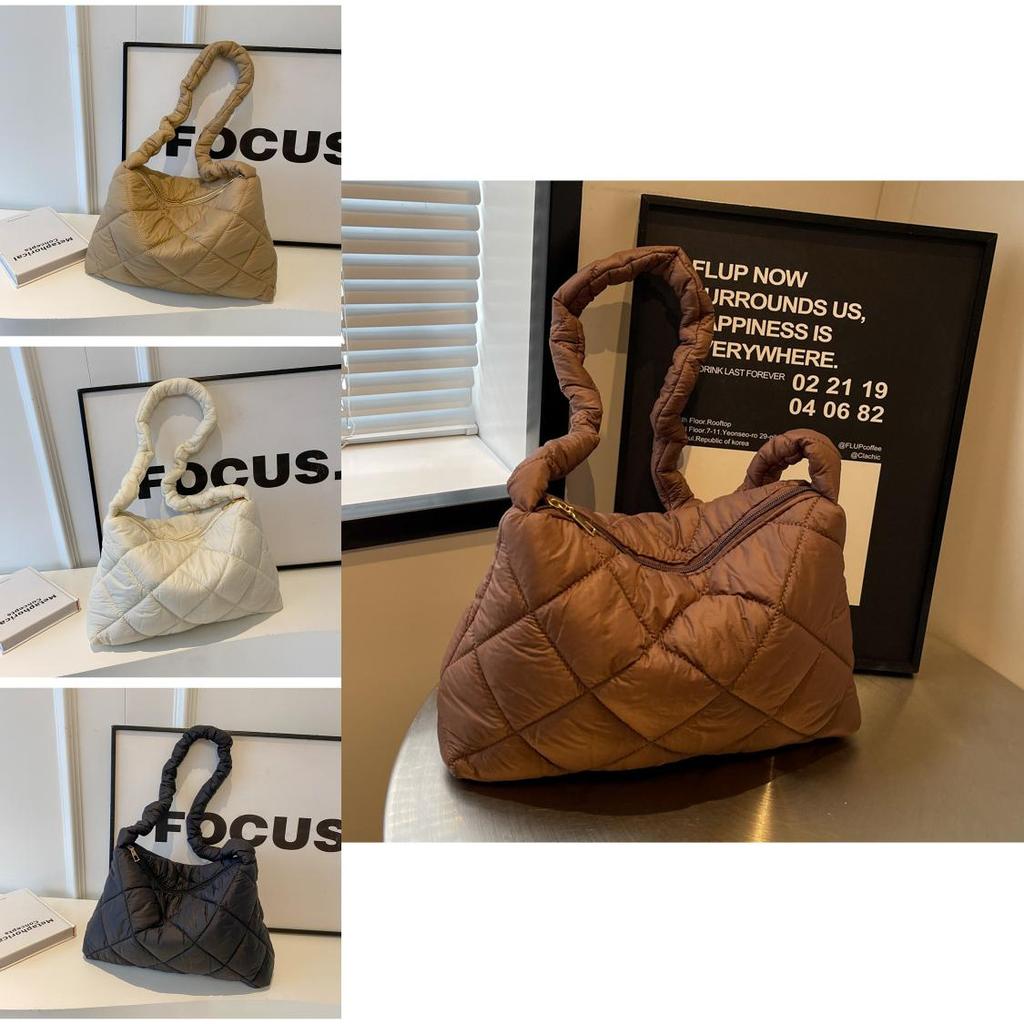 Borsa Grande Capacità Nuvola Soffice Casual Leggera Trama a Diamante Ricamo Chic Portatile a Tracolla Sottobraccio
