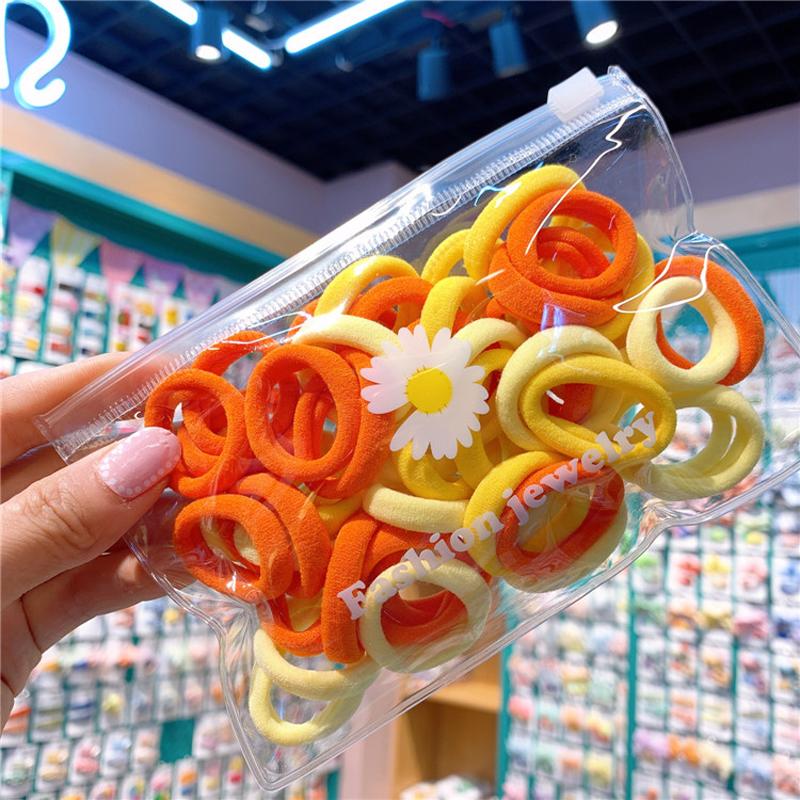 50 Stück Mädchen Buntes Nylon Gummiband Pferdeschwanzhalter Gummi Kopfschmuck Elastische Haarbänder Koreanische Kinder Haarschmuck Ornamente