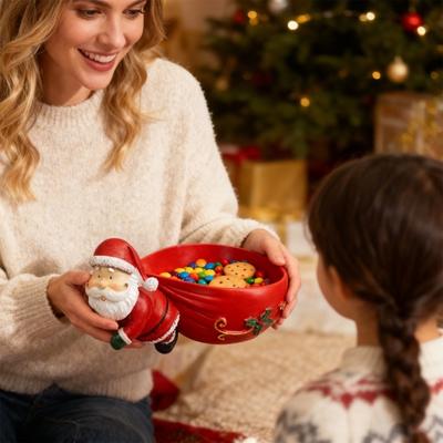 Christmas Santa Claus Candy Bowl Multi-purpose Goodies Treats Sweets Nuts Dish Holder Container Santa Resin Figurine Holiday Party Ornament