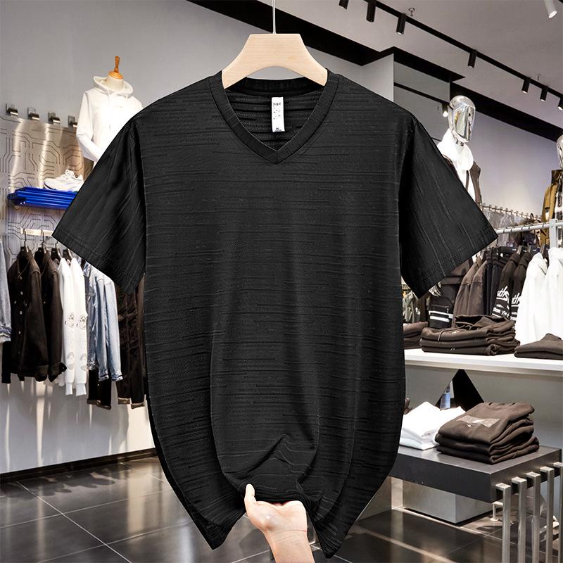 Pánské nadměrné tričko s výstřihem do V a krátkým rukávem slim fit – Letní trend mladé módy