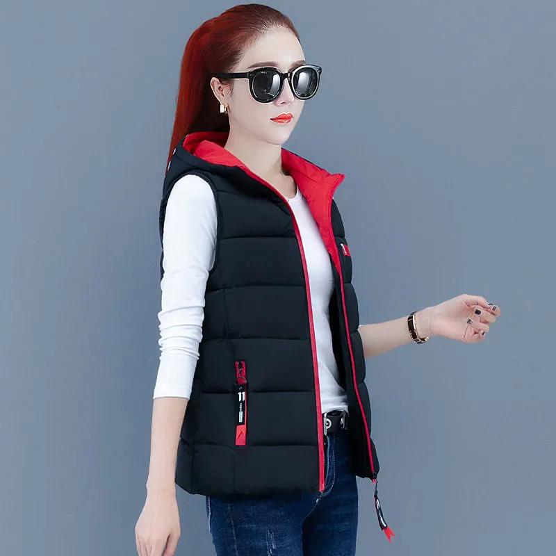 

Women s Autumn and Winter Loose Warm Vest Hooded Splicing Jacket 3XL