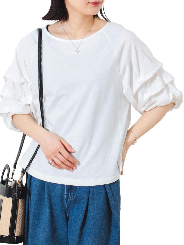 Beams Heart Tee Tuck Sleeve Pullover One Size S/S Women's Off-White