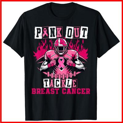 Pink Out Tackle Breast Cancer Awareness USA Football Mom Black Cotton T-Shirt Unisex T-Shirt