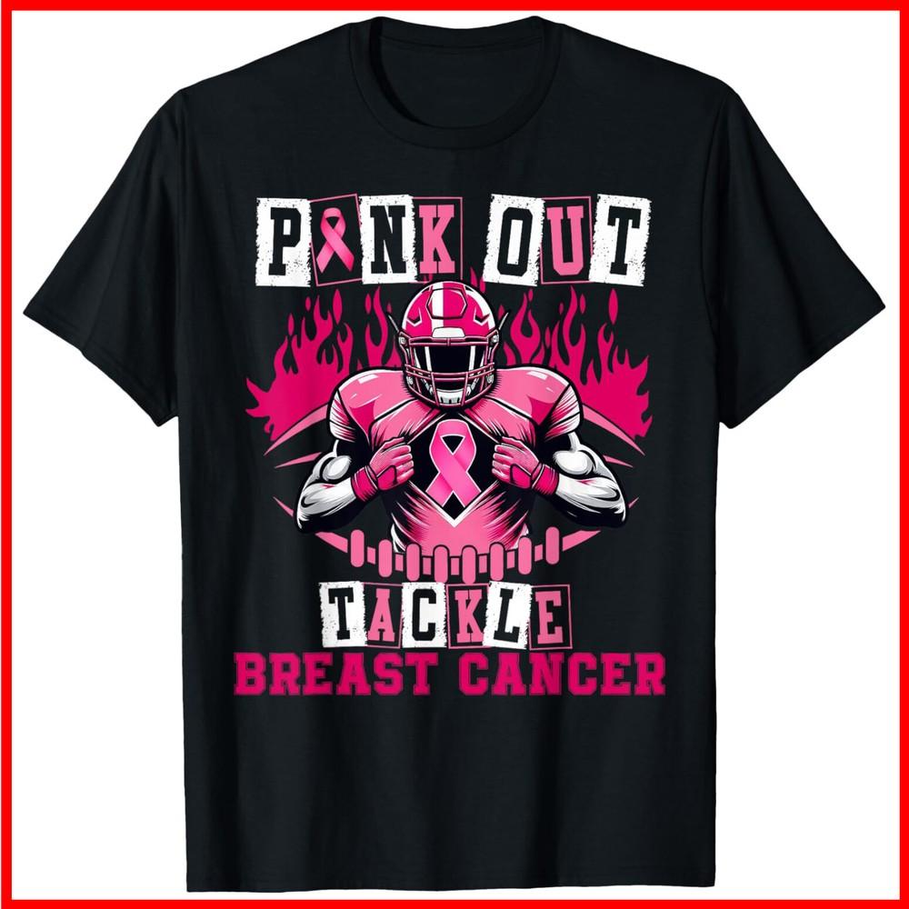 Pink Out Tackle Breast Cancer Awareness USA Football Mom Black Cotton T-Shirt Unisex T-Shirt XL