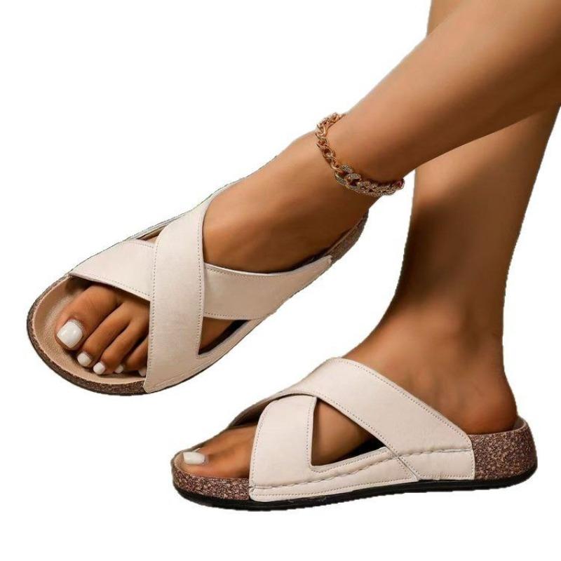 Summer Cross-belt Thick-soled Slope and Simple Outerwear Beach Flip-flops for Women