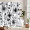 1Pc Black And White Floral Shower Curtain - Features Large Blooms And Delicate Flowers, Polyester Fabric, Machine Washable