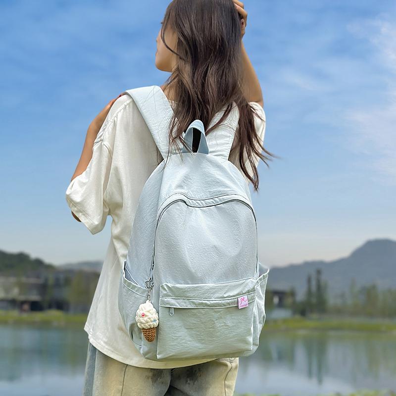 Solid Color Student Schoolbag Women's Large Capacity Backpack Men's Travel Backpack
