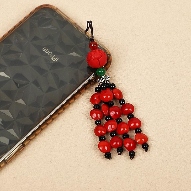 Red Beans & Acacia Bean Bodhi Phone and USB Drive Pendants, Zodiac-Themed Gifts
