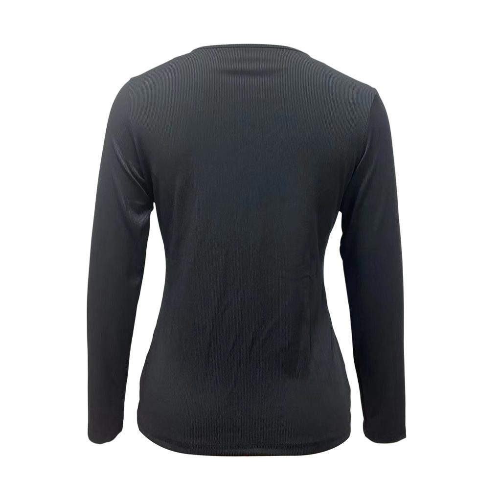 Women Long Sleeve Chain V Neck Top Slim Fit Pullover Casual Shirt with Decorative Accents for Daily Wear