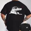 Fun Cartoon Crocodile Glasses Graphic Motorcycle Double-Sided Print T-Shirt Men Short Sleeve O