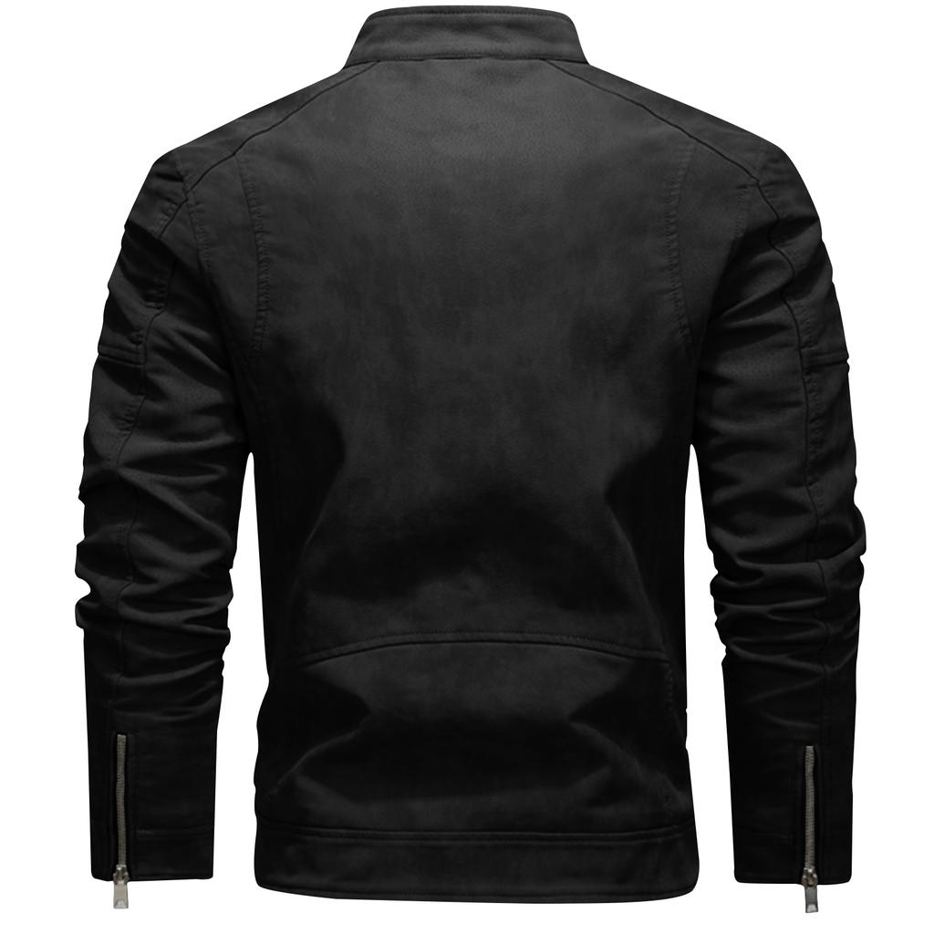 Men's Jacket Slim Fit PU Motorcycle Leather Jacket Lapel Leather Jacket