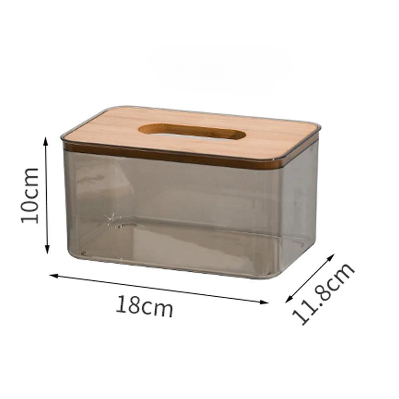 Nordic Minimalist Wooden Tissue Box Cover Holder Organizer Modern Desktop Transparent Rectangular Bamboo Facial Tissue Dispenser