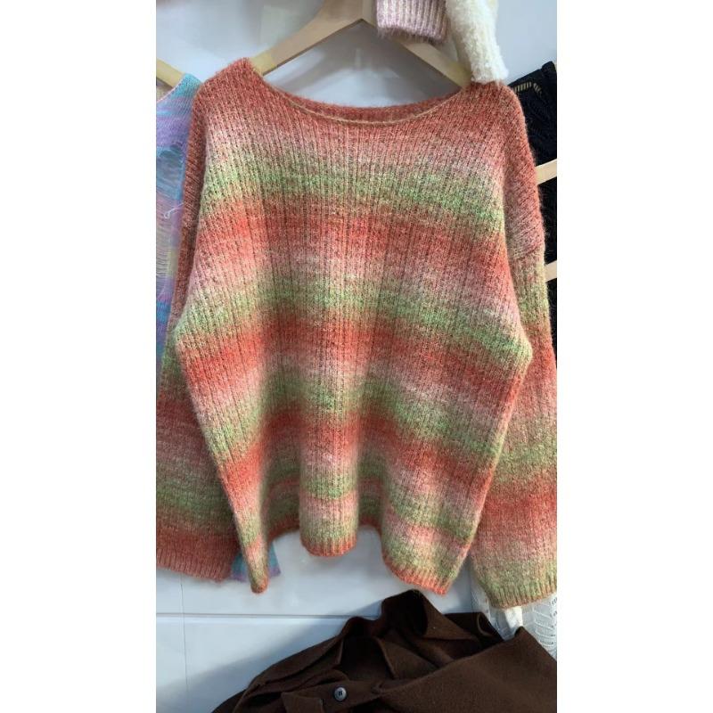 Dam Höst och Vinter Gradientfärg Rundhalsad Pullover Stickad Tröja