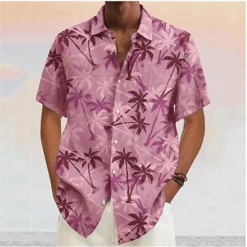 Hawaiianisches Kurzarmhemd, Palmenprint, Ideal für Sommer-Strandkleidung
