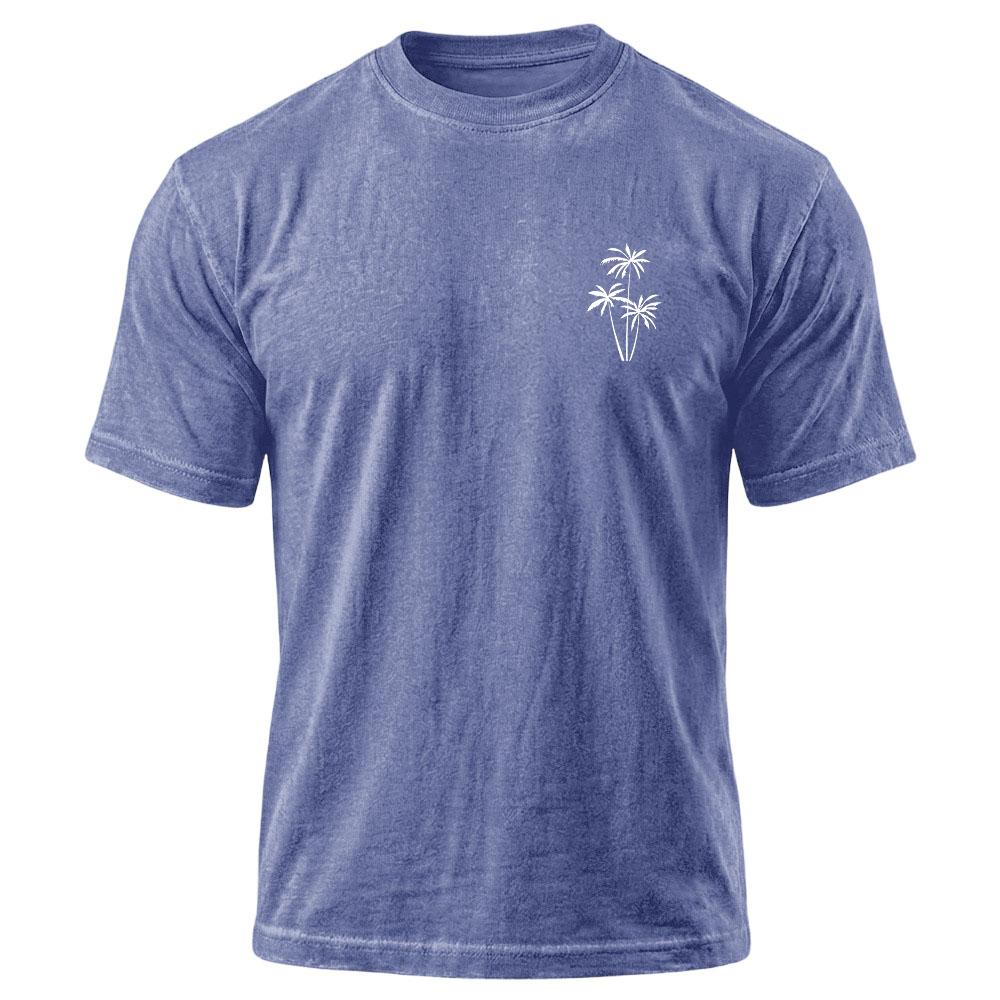 Men’s Casual Crew Neck Short Sleeve T Shirt with Palm Tree Print Relaxed Fit Soft Cotton Jersey Top for Everyday Wear