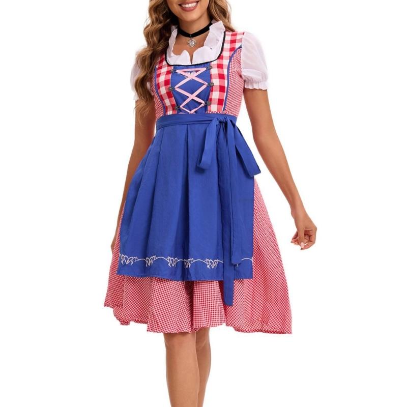 Women's Oktoberfest Costume German Bavarian Beer Festival Outfits for Halloween Carnival Party Dirndl Dresses Apron