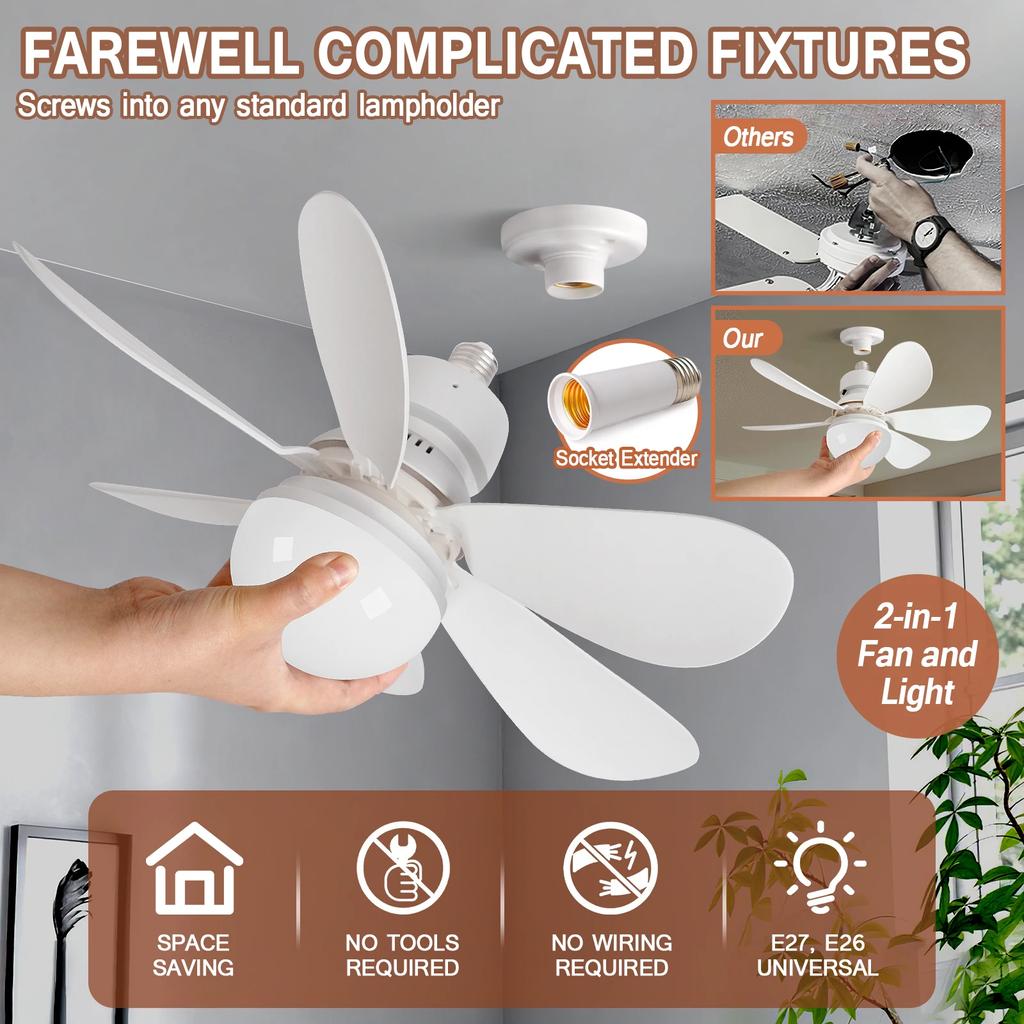 LED Ceiling Fan Light E26/E27 Base 30W Dimming Suitable For Living Room Study Household Use 85-265v