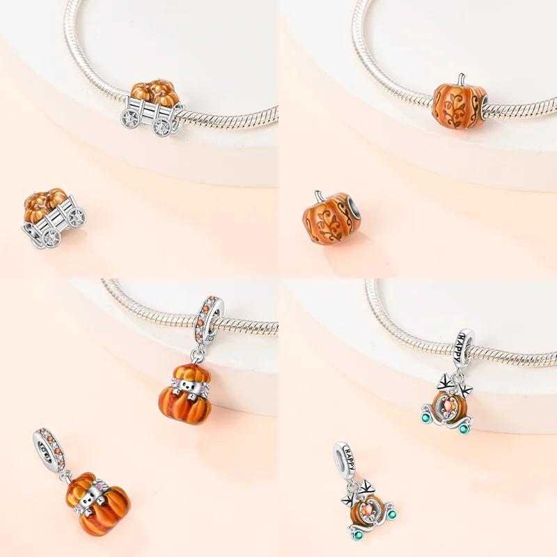 New Charm Copperorange Harvest Charms Pumpkin Heart Beads For Diy Original Bracelet For Women Fine Jewelry Making Gift