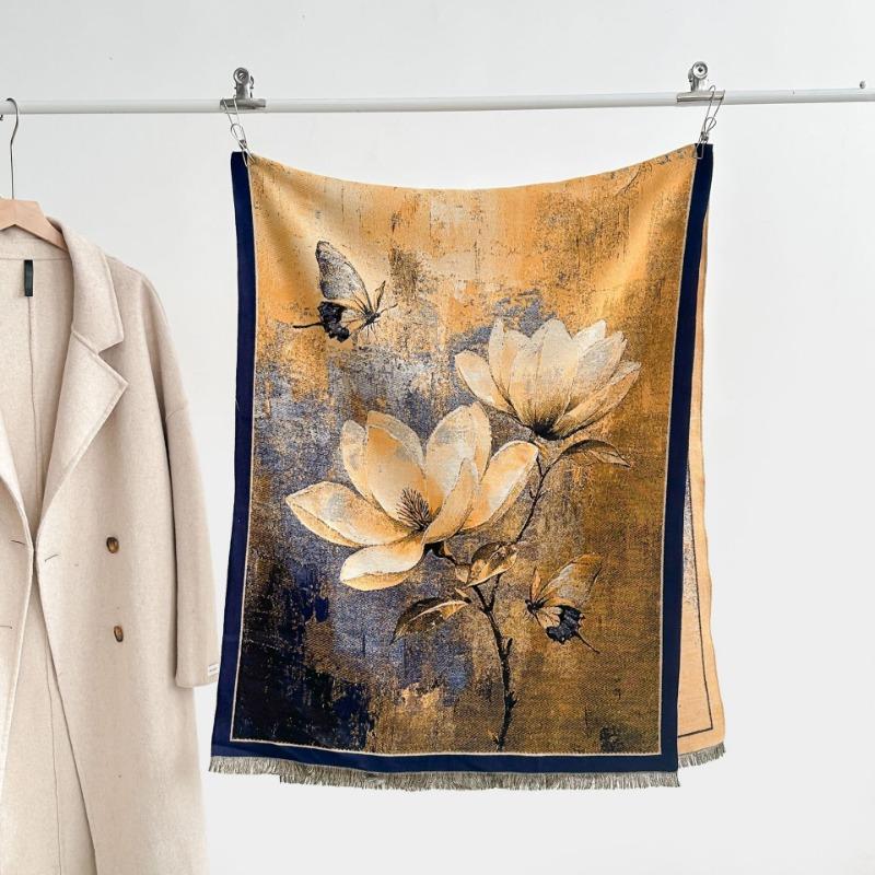 Autumn and winter new double-sided color oil painting series imitation cashmere thickened warm scarf women's air conditioner shawl