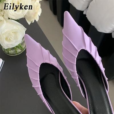 Moda Eilyken Estilo de Rua Bico Fino Mula Chinelos Femininos Moda Salto Baixo Fino Vestido Casual de Festa Sapatos Femininos