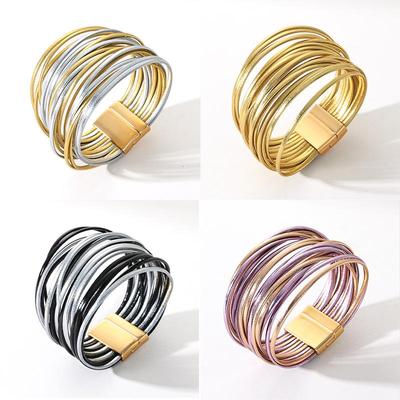 Bracciale da Donna Impilabile Multi-Strato in Ecopelle PU - Design Versatile, Antistatico