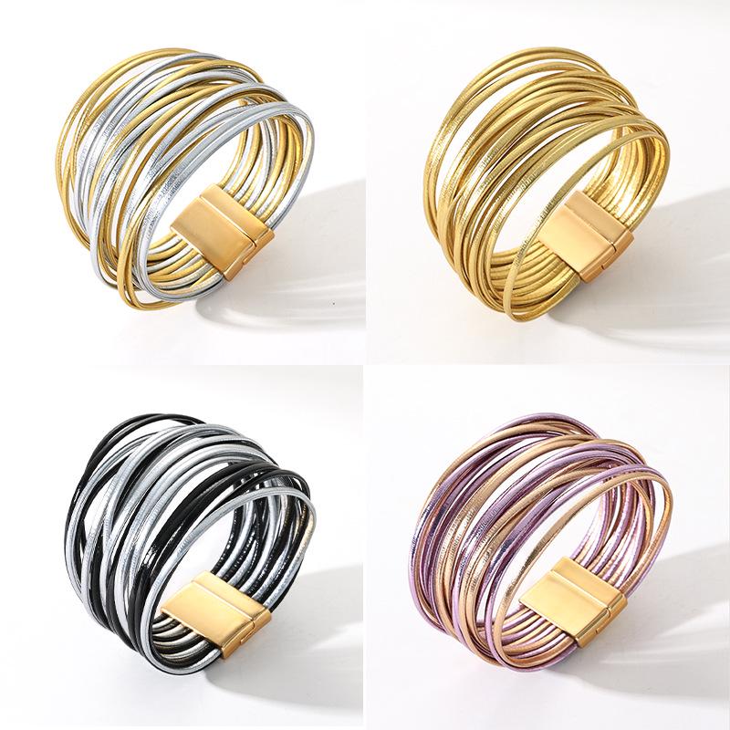 Bracciale da Donna Impilabile Multi-Strato in Ecopelle PU - Design Versatile, Antistatico