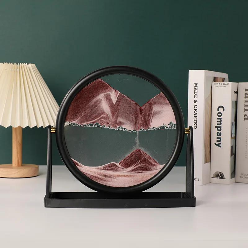 Sandscape Moving Sand Art Picture Round Glass 3D Quicksand Hourglass Rotatable Flowing Sand Frame Sand Painting Home Decor Gifts