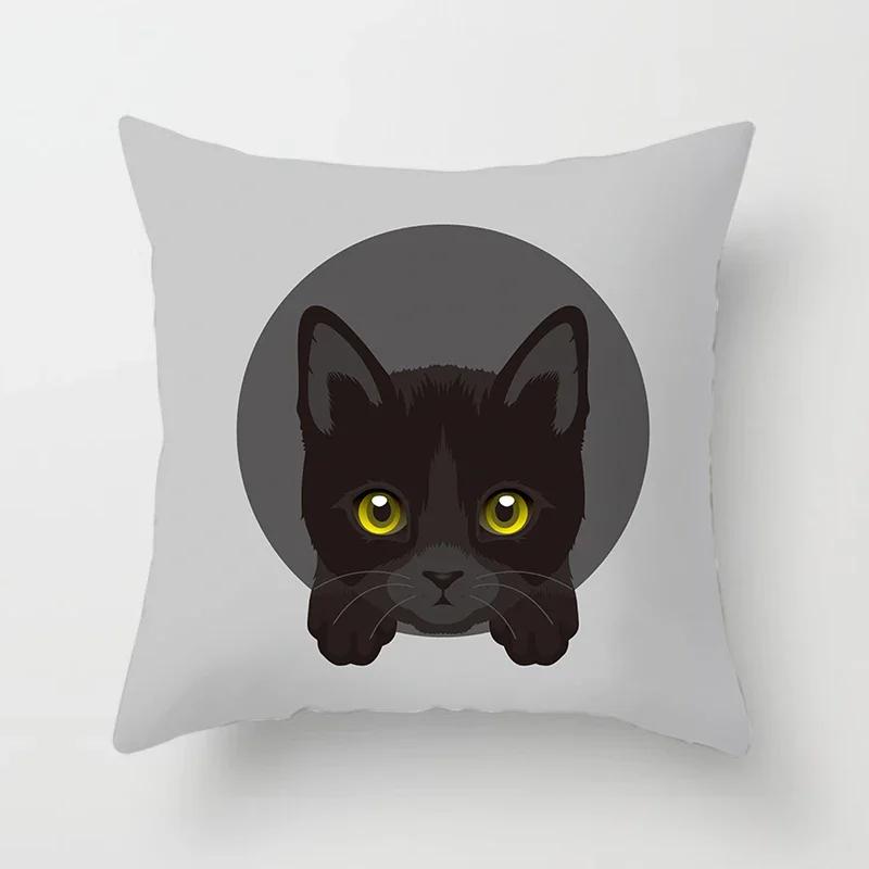 Cute Cat Round Head Home Decor Cushion Cover Naughty Cat Sofa Car Decoration 45X45Cm Pillowcase Square Polyester Pillowcase
